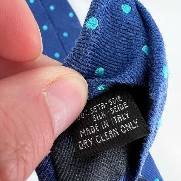 Co-op Mens Navy Blue with Mint Polka Dots Patterned Silk Skinny Necktie One Size - Picture 3 of 10